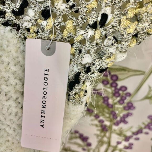 NWT Moth Anthropologie White and Metallic Crocheted Fringed Poncho Sweater - Picture 6 of 9